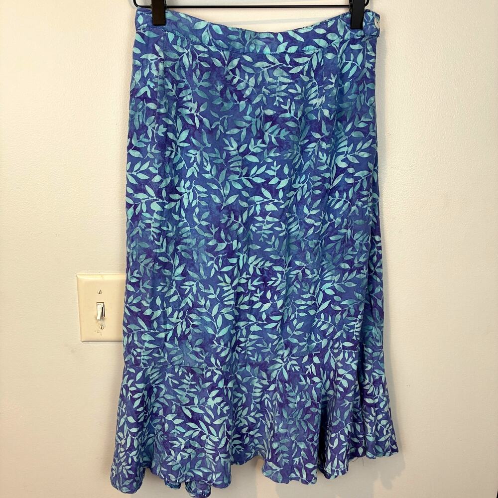 Vintage Batik Ruffle Hem Midi Skirt Size M Lightweight Resort Artsy Hippie Boho